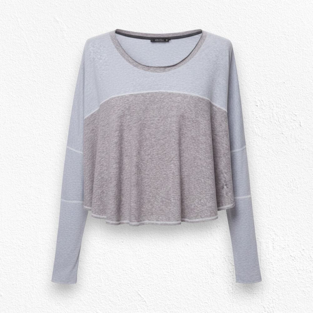 We the Free Blue Grey Cloud Nine Sleeve Peplum Hem Oversized Blouse Size Medium